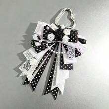 1pc Heart Buckle Satin Ribbon Bow Bag Charm, Lace Long Ribbon Polka Dot Woven Tape Anime Cosplay Live Concert Lolita Ita Bag Idol Support Fabric Rose Plush Wing Decoration Accessory Sweet Style Otaku Collection Handmade Peripheral Ornament - A - View 2