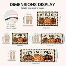 1pc Autumn Pumpkin Print Faux Cashmere Doormat, "Fall Y'all" Autumn Slogan, Three Pumpkins & Black And White Plaid Pattern Rug, Rustic Farmhouse Style Autumn Harvest Home Decor, Suitable For Entryway, Kitchen, Living Room, Bedroom - Multicolor - View 6