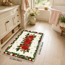 1 buah Karpet Wol Imitasi Motif Bunga Merah Natal, Merah Natal, Motif Daun Holly, Kerucut Pinus, Lonceng dan Bola Natal, Dekorasi Rumah Musim Dingin yang Elegan, Cocok untuk Lorong Masuk, Dapur, Ruang Tamu, Kamar Tidur - MultiWarna - View 11