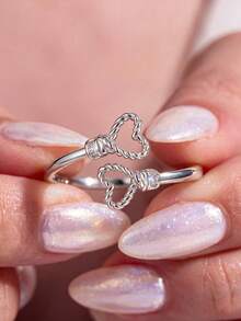 Elegant S925 Sterling Silver Braided Heart Ring, Gift For Dating, Party, Daily Wear, Engagement, Wedding, Bride Jewelry, Random Box Style - White - View 1