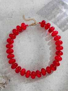 Fashion Minimalist Dopamine Candy Color Exaggerated Beaded Necklace, Versatile For Daily Wear (Random Tie-Dye Color, Random Drip Tail) - Necklace - View 4