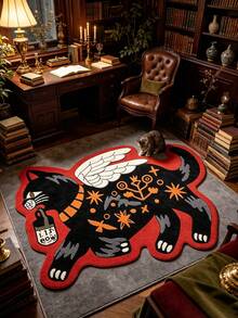 1 pieza Alfombra decorativa de gato negro volador, alfombra engrosada, alfombra de felpa, alfombra de otoño/invierno, alfombra decorativa, decoración de dormitorio, alfombra pequeña, alfombra, decoración del hogar, alfombra de sala de estar, alfombra pequeña de sala de estar, alfombra de dormitorio, decoración del hogar de sala de estar, alfombra de exterior, alfombra lavable - Multicolor - Ver 2
