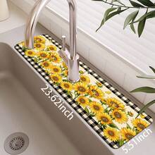 1pc Sunflower Pattern, Sink Faucet Absorbent Mat, Drainage Mat, Suitable For Kitchen, Bathroom Sink, Countertop, Drainage Mat, Diatomaceous Earth Material, Trimmable, Quick-Dry Mat - Multicolor - View 11