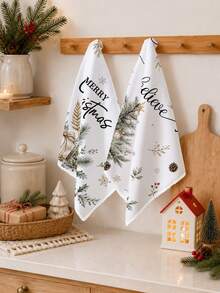 2pcs Christmas Tree & Colorful Ball Pattern Kitchen Towels, Soft Polyester Dish Cloths, Suitable For Kitchen Decor, Kitchen Cleaning, Holiday Party Decoration, Kitchen & Bathroom Supplies Home Essentials, Home Decor, Housewarming Gift - Multicolor - View 2
