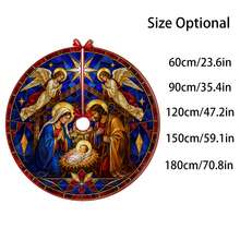 1pc Painted Glass Nativity Scene Christmas Tree Skirt, Elegant Color Holiday Decor, 5 Sizes, Unisex Holiday Gift, Suitable For Home And Party Christmas Home Decoration - Stained Glass Nativity Scene - View 3