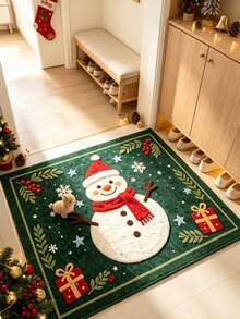 1pc Green Snowman Christmas Door Mat, Doormat, Small Rug, Welcome Mat, Carpet, Floor Mat, Outdoor Doormat, Kitchen Rug, Home Decor, Front Door Mat, Area Rug, Outdoor Mat, Home Decor, Area Carpet, Garden Rug, Washable Rug - Multicolor - View 3