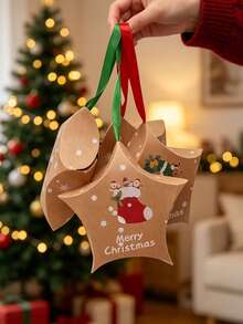 5-Point Star Kraft Paper Christmas Decoration Chocolate Candy Hanging Box For Christmas Tree, Creative Star-Shaped Candy Box Gift Packaging Box, Star Candy Box Gift Paper Box Decoration, Vintage Gift Box, Christmas - Multicolor - View 7