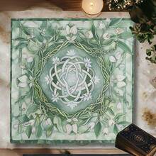 1PC Vintage Green Floral Celtic Tarot Cloth, Square Wiccan Altar Table Mat, Bohemian Wall Hanging Tapestry, Multipurpose Spiritual Divination Decor, Celtic Altar Cloth, Mat & Wall Hanging Tapestry, Witchy Spiritual Oracle Card Reading Mat Home Decor - Multicolor - View 1