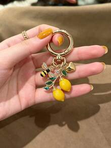 Handmade Enamel Lemon Pendant With Bee And Heart Elements - Bohemian Vacation Style. Enamel And Resin Cast, Diamond, Italian Lemon Accessory, Refreshing Alloy Pendant, Hawaiian Style. Suitable For Backpack, Wallet Decoration, Earphone Bag Accessory, Car Pendant, Fashion Minimalist Accessory And Drip Oil Jewelry. Suitable For Women's Daily Wear, Vacation And Party. Unique Small Gift For Any Occasion, Ideal Birthday And Anniversary Gift, Party Gift, Teacher's Day Gift - Multicolor - View 4
