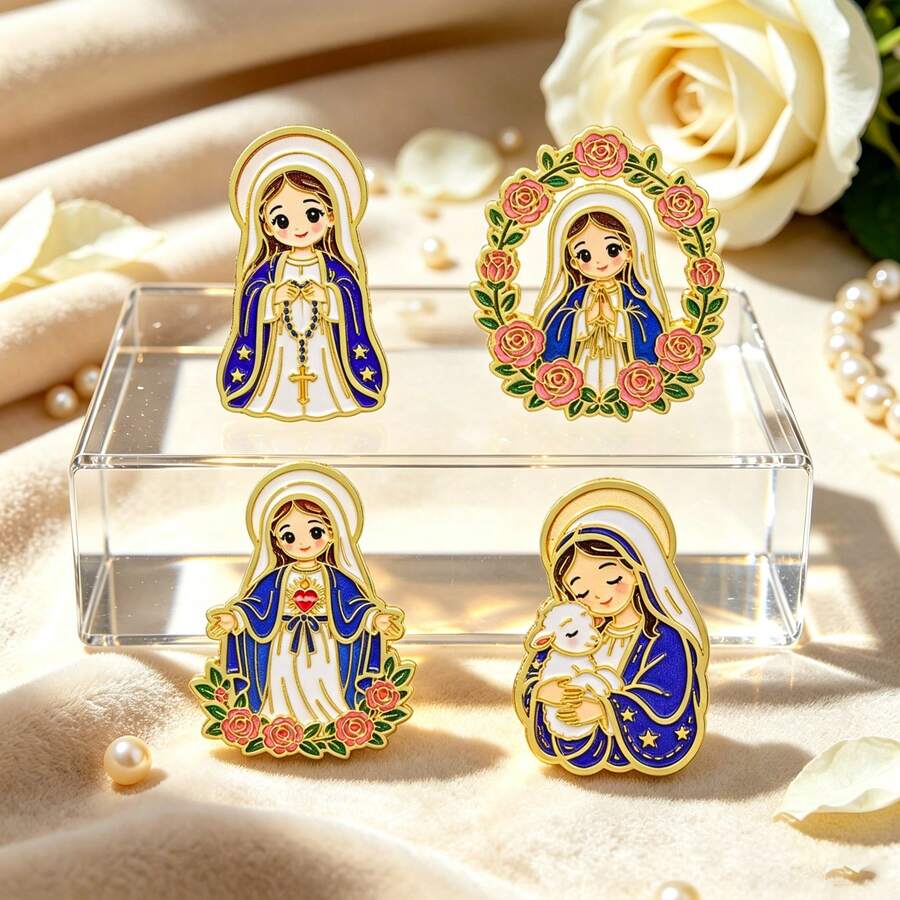 Christian Figures Brooch Set, Religious Virgin Mary & Jesus Decorative Badge, Suitable For Backpack, Clothing, Hat, Perfect Gift For Christian Believers