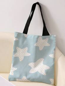 1pc Five‑Pointed Star Print Canvas Tote Bag, Large Capacity Hand‑Held Shoulder Bag,Reusable Shopping Bag For Music Festival Party Daily Packing Books - Multicolor - View 4
