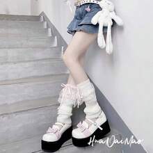 New Women's Autumn/Winter Ribbon Lolita Style Black Knee-High Socks, Long Socks, JK Knit White Leg Warmers For Girls - Multicolor - View 10
