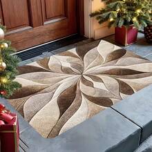1pc Modern Gradient Brown Petal Flannel Entryway Rug, Symmetrical Vortex Abstract Floral Pattern Non-Slip Absorbent Door Mat, Soft Washable Decorative Carpet, Suitable For Hallway, Porch, Minimalist Country Style Home Decor - Multicolor - View 6