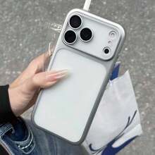 Luxury Transparent Matte Plating Phone Case Compatible With Iphone 18 Pro Max 17 16e 15 14 Plus 13 12 11 Pro,With Lens Protection,Metallic Color Frame Back Cover - Silver - View 1