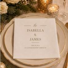 Custom Monogram Cocktail Napkins, Elegant Wedding & Christmas Table Decor, Personalized Names & Date Party Napkins, Customized Anniversary Engagement Dinner Supplies, Customizable Holiday Gift For Couples & Family, Personalized Gift, Unique Gift - Style B - View 6