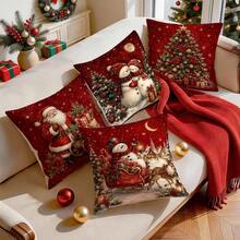 4pcs/1pc Sarung Bantal Motif Natal Vintage Latar Belakang Merah Tanpa Isian, Sarung Bantal Cetak Satu Sisi, Cocok untuk Dekorasi Rumah Ruang Tamu dan Kamar Tidur, Sarung Bantal Sepanjang Musim - MultiWarna - View 8