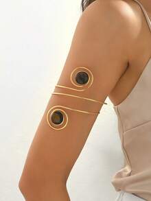 1pc Exotic Vintage Bohemian Gold Asymmetrical Spiral Gradient Turquoise Adjustable Arm Cuff, Suitable For Women's Daily, Vacation, Travel, Atmospheric Accessory - Black - View 4