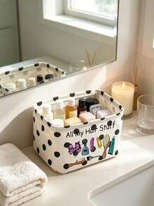 This Minimalist Fabric Desktop Storage Box Features Side Handles And Serves As An Organizer For Cosmetics And Hair Accessories, Or As A Container For Everyday Small Items; It Makes An Ideal Gift For Halloween Or Christmas. - Multicolor - View 6