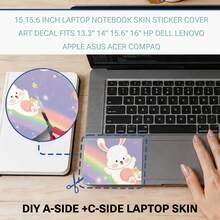 Cute Dreamy Galaxy Rabbit Vinyl Laptop Stickers 3pcs Set, Light Purple Starry Sky Rainbow Cloud Moon Pattern, Includes Laptop Back Cover And 2 Palm Rest Stickers, Fits Most Laptops 15.5 Inch And Below, Waterproof Scratch-Resistant Removable No Residue - View 10