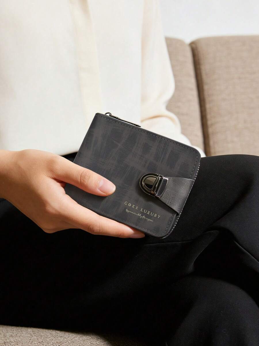 SHABILI New Men's Short Wallet Vintage Clasp Business Large Capacity Multi-Card Slot Coin Purse Zipper Pouch