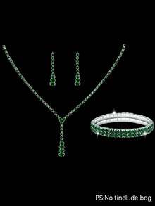 REMANLAND 4pcs Evening Jewelry Set With Rhinestone, Luxury Rhinestone Pleated Clutch Bag, Elegant Women's New Shoulder Evening Bag, Paired With Sparkling Rhinestone Pendant Jewelry Set, Rhinestone Pendant Necklace, Earrings, Bracelet, Suitable For Party, Wedding, Ball, Evening Event, Gathering - Dark Green - View 11
