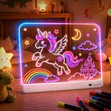 19 Inch LED Drawing Board With 12 Marker Pens Built-In Stand 16 Neon Glow Modes Timer Easy-Clean LCD Writing Tablet For Birthday Halloween Party Favors Home School Travel Fun - 19 Inch - View 11