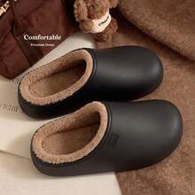 MAOLI Water-Resistant Thick Fleece Lining Perforated Clogs, Fashionable Durable Breathable Round Toe Solid Color Half-Cover Home Slippers, Unisex - Black - View 3