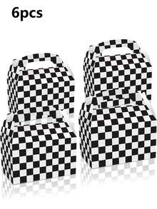 12pcs Black & White Checkered Gift Boxes, Racing Theme Party Snack Boxes, Party Favor Boxes, DIY Gift Bags, Triangle Snack Boxes With Handles, Suitable For Birthday Party Decoration, Halloween, Christmas Decoration - A - View 9