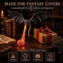 3D Printed Flying Dragon Decor, Red & Blue Flame Ornament, Fantasy Bookshelf Corner Decoration, Reading Room Display, Unique Gift For Book Lovers - Multicolor - View 3