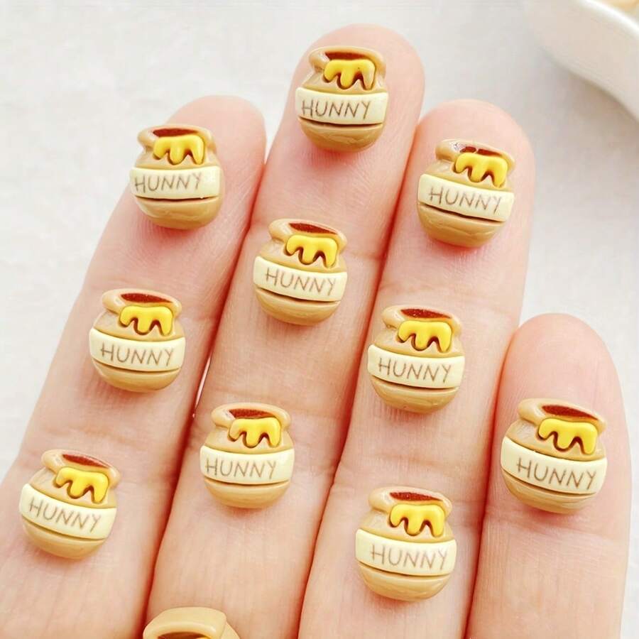 10/30/50pcs Vibrant Resin Mini Cartoon Honey Jar Art Charms - Hand ...