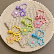 Cute Sequin Flower Hollow Star Keychain, Candy Color Heart-Shaped Spring Key Ring With Mini Bell, Adorable Aesthetic Bag Charm, Suitable For Backpack, Car Keys, Sweet Y2K Accessory Gift For Girls - Star Flower - View 5