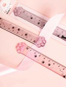 1PC/2PCS Cute Cat Claw Straight Ruler, 15cm Transparent Drawing Ruler, High-Value Plastic Ruler, Student Stationery Supplies, Cartoon Creative Drawing Bookmark, Pink And Gray Handbook Ruler, Drawing Measurer, Suitable For School Office, Prize Gift - D-Multicolor - View 10