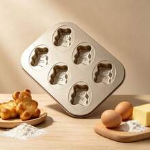 6-Cavity Bear Cake Mold, Carbon Steel Nonstick Baking Pan, Cartoon DIY Kitchen Bakeware For Home - Gold - View 8