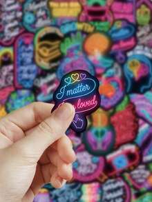 50pcs Neon Mental Health Stickers For Decorating Planner, Diary, Scrapbook, Notebook, Luggage, Envelope, Greeting Card, Tablet, Water Bottle - Neon Mental Health - View 3