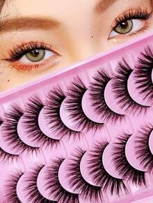 10 Pairs 3D Exquisite False Eyelashes, Fluffy And Lightweight, Cat Eye Style, Suitable For Party, Daily Makeup, Natural Anime Style - Black - View 2
