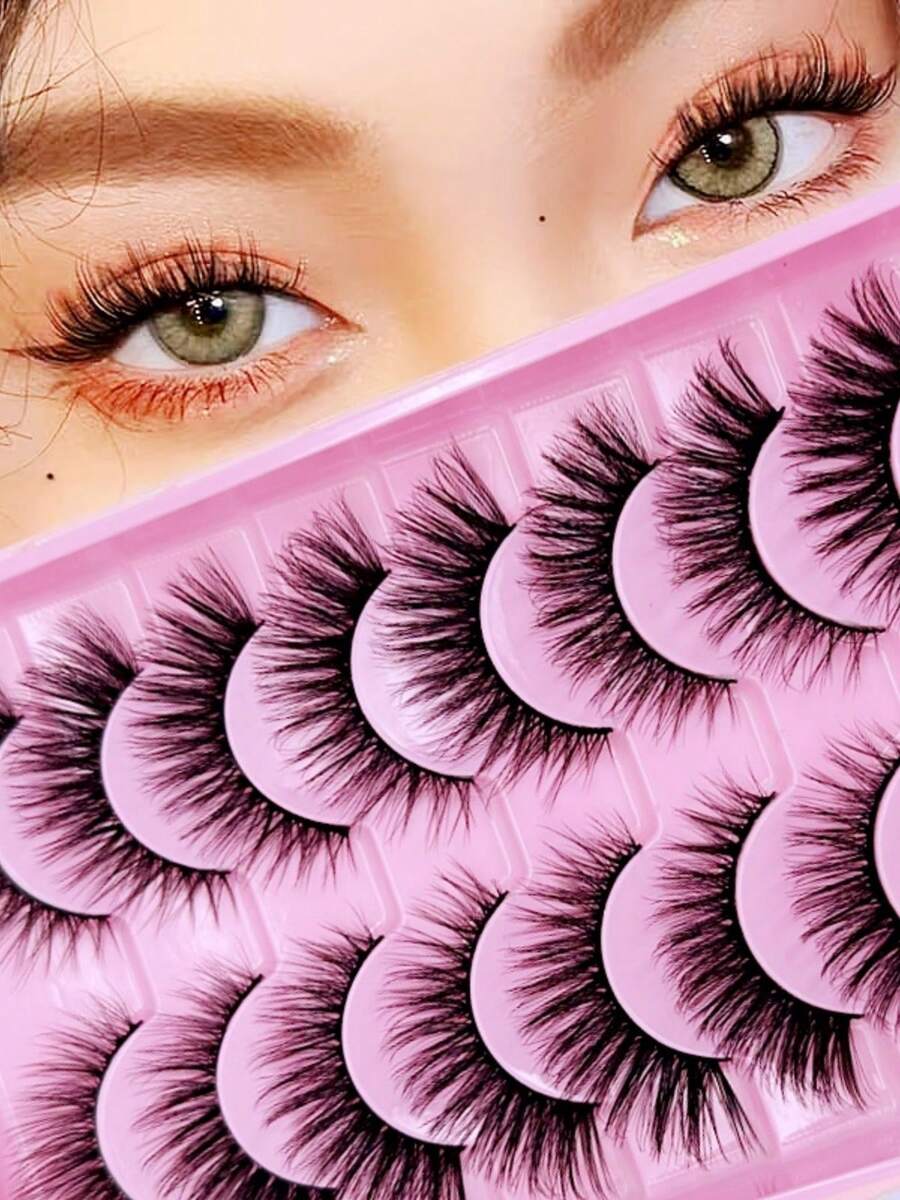 10 Pairs 3D Exquisite False Eyelashes, Fluffy And Lightweight, Cat Eye Style, Suitable For Party, Daily Makeup, Natural Anime Style