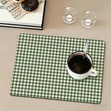 1pc Green Plaid Print Extra Large Absorbent Mat, Bar Countertop Waterproof Mat, Drying Mat, Drainage Mat, Coffee Machine Mat, Coffee Cup | Tableware Drainer, Absorbent Quick-Dry, Waterproof & Oil-Resistant, Washable & Reusable, Suitable For Kitchen | Cafe, Tea Cup, Coffee Cup, Coffee Machine Accessories, Home Decor For Coffee Lovers, Rental Home Improvement - Multicolor - View 5