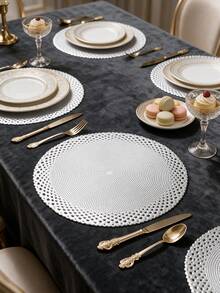 4/120pcs, Gold Round Hollow PVC Placemats, Washable Western Style Table Mats, Non-Slip Odorless Tableware Mats, Suitable For Restaurants, Cafes, Homestays, Applicable For Holidays, Parties, Gatherings, Birthdays, Weddings, Dinners And Other Occasions. - Multicolor - View 9