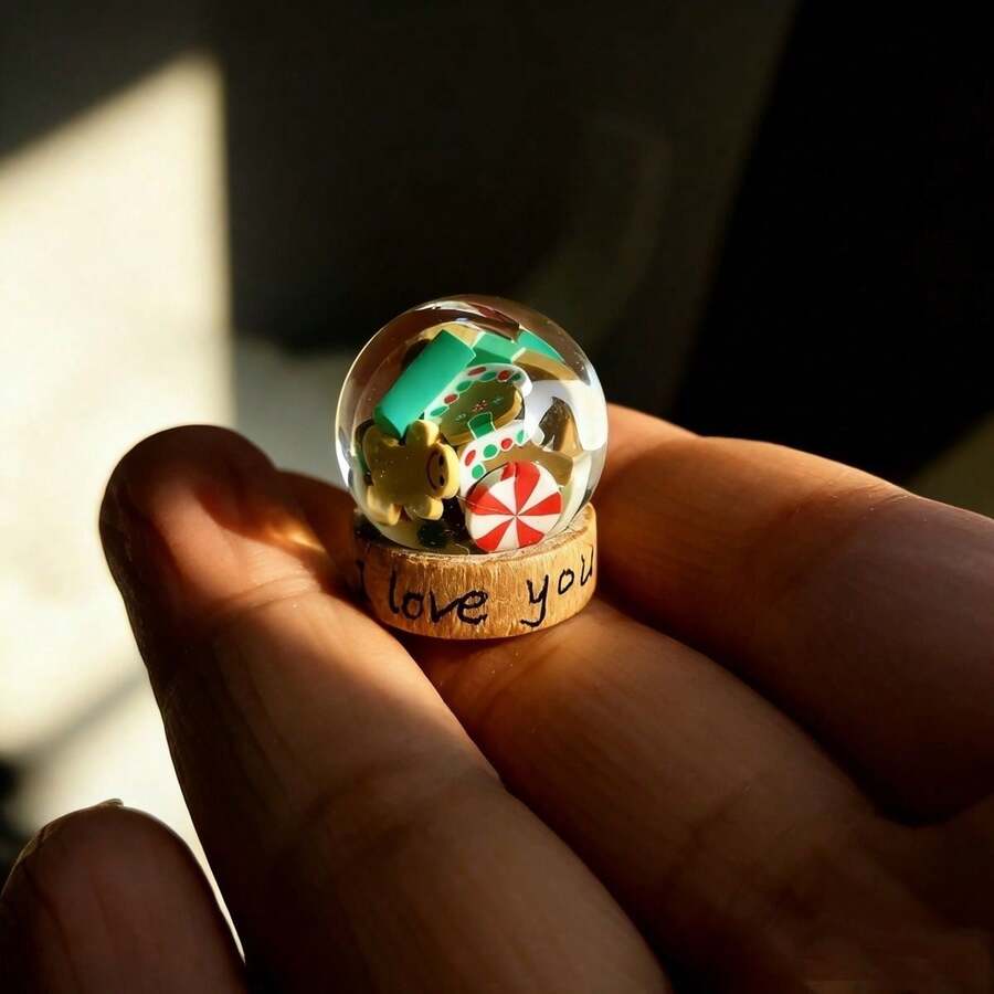 Christmas Mini Snow Globe Ornament 2.3*1.6 CM,Clear Resin Sphere With Wooden Base,Xmas Gingerbread Man Tree Snowflake Candy Decor Inside,Random Pattern,Desktop Tabletop Decoration,Holiday Gift For Home Party - Multicolor - View 1