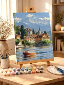 DIY Swiss Alpine Village Lake Scenery (Frameless Or Framed 8x12 / 16x20 Inches) Paint By Numbers Kit(Acrylic) Arts & Crafts For Adult Beginners, Home Wall Decor, And Holiday Gifts For Art Lovers And Relaxing Hobbies - Sets - View 1