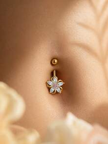 1 pieza Anillo de ombligo con flor decorada con circonita cúbica de moda, adecuado para el uso diario de las mujeres - Flor de molinillo - Ver 6