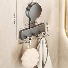 1pc 3-Hook Strong Suction Cup Hook, No-Drill Wall Storage Rack, Gun Gray Minimalist Hook, Suitable For Kitchen, Bathroom, Dorm, Door Back Clothing Hook, Towel / Apron Storage Hook - Gunmetal Gray - View 13