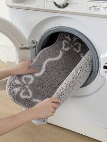 DAJIANG 1pc Bathroom Floor Mat Carpet, Flocked Soft Touch, Light Gray Bowknot Design, Non-Slip Bottom, Suitable For Kitchen, Outdoor, Indoor, Hallway, Bedroom, Living Room, Bedside, Machine Washable And Easy To Clean, Fall Home Decor - Light Grey - View 5