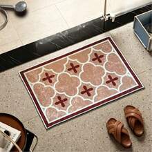 1pc Gold Diamond Velvet Cozy Geometric Cross Rug, Soft Wipeable Easy Care Pet Friendly Floor Mat, For Entryway Bedroom Kitchen Bathroom Decor, Cozy Rugs For Bedroom Floor & Room Decor Accessories - Multicolor - View 7