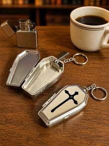 Black Cross Pattern Portable Jewelry Storage Box Keychain Pendant, Mini Jewelry Box, Accessory Organizer, Small Item Storage Bag With Multiple Functions, Suitable For Organizing Rings, Necklaces, Earrings And Other Small Items, Ideal For Daily Commute, Short Trips, Shopping, Parties, Unisex Accessories, Halloween And Christmas Gifts - Multicolor - View 7