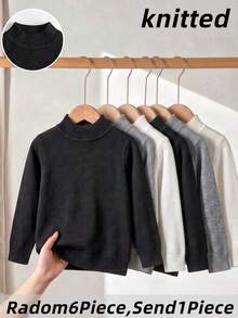 Boys' Preppy Solid Color Crew Neck Long Sleeve Knit Pullover Sweater, Suitable For School And Casual Wear In Spring, Autumn And Winter - Grey - View 4