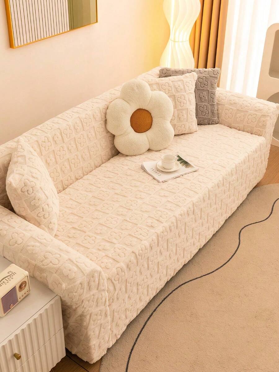 1pc Minimalist Soft Full Coverage Sofa Cover, Anti-Slip Pet Friendly, Cat Scratch Resistant, Odorless, Durable Wear-Resistant, Easy Installation, Machine Washable Hand Washable Reusable - Beige - View 1