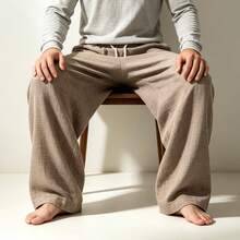Vaulklash Casual Straight Leg Pants In Faux Linen Fabric For Men - Coffee Brown - View 6