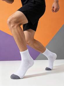 1/5/10 Pairs Men's Mid-Calf Socks, Diagonal Stripe Mesh Sports Comfortable Soft Mid-Calf, Simple Versatile - Multicolor - View 5