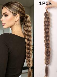 1pc 24 Inch Heart-Shaped Braided Ponytail Hair Extension, Mixed Color Large Braid Ponytail - Multicolor - View 12